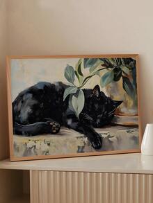 1pc Vintage River Carp Canvas Posters Funky River Fish Landscape Wall Art Rustic Koi Aesthetic Prints Painting, Black Cat Wall Art Sleeping Cat With Plant Picture Canvas Posters Cute Animals Wall Art