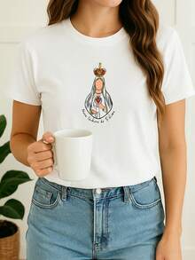 Babylook Women's T-Shirt Image Of Our Lady Of Fatima Tumblr 100% Cotton Various Colors - trắng - Xem 1