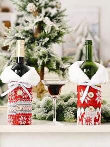Gestrickte Weinflaschen-Abdeckung als Weihnachtsdekoration, Wollkugel Weihnachtsren Schneeflocke rote Weinflaschen-Abdeckung mit Knopf, rote Pullover Weinflasche Tasche, stimmungsvolle Bierflasche Tasche, Champagner Tasche, Haushaltsartikel, Weihnachts-rote Weinflasche Tasche - perfektes Weihnachtsgeschenk und Träger, wiederverwendbare Weihnachts-Weinflaschen Tasche, Weinflasche Geschenktasche, Spirituosen Flasche Tasche, Geschenkverpackung, Party, Gastgebergeschenk, Weihnachtsgeschenk, Feiertags-Präsent