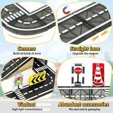 Creative, Magnetic Building Blocks Racing Track Set - Educational STEM Toy For Youngsters Ages 3+ With Road Signs & Vehicles, Colorful Sensory Play Blocks For Boys & Girls - Multicolor - View 7