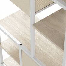 Bücherregal, 7 Regal Standregal, Freistehend mit Schubladen, Holzregal mit Stahlrahmen -von GeoTower- - Beige - Übersicht 6