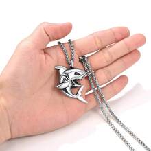 PROSTEEL Stainless Steel Shark/Octopus/Wolf Tooth Necklace For Men Women, Black/Gold/Silver Tone, Punk Rock Necklace, 22inch-24inch Adjustable, Come With Box-389426 - 01鯊魚-銀色 - 查看 5