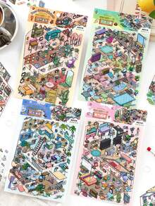 3 件装饰贴纸，我的小房子系列 11，休闲风格创意 DIY 风景材料 - 彩色 - 查看 8