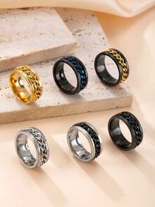 6pcs Stainless Steel Rings With Rotatable Chain, Couple Ring, Multi-Functional Jewelry, Fashion 8mm Ring, Gifts For Men