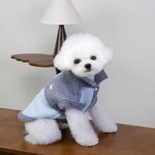 25pcs Cute Bear Pet Jacket, Cotton Vest, Dog Clothes, Cat Apparel, New Thickened Floral Dog Padded Coat, Small Dog Outfit, Autumn/Winter, Thickened Vest, British Style Vest - Royal Blue - View 5