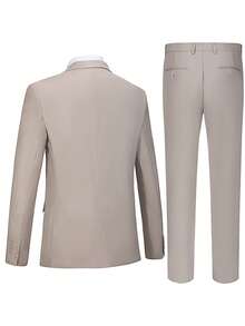 Men's Plus Size 4-Piece Suit Set For Weddings, Business, Balls, And Formal Events - Includes Blazer, Vest, Trousers And Striped Tie,Men Jacket 1XL-5XL - 香檳色 - 查看 3