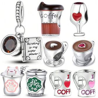 吊饰咖啡杯猫甜甜圈饮料系列珠子吊饰吊坠球适用于手链 DIY 女士珠宝