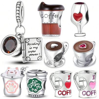 吊饰咖啡杯猫甜甜圈饮料系列珠子吊饰吊坠球适用于手链 DIY 女士珠宝