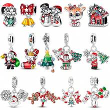 1 Stück Silberfarben Klassisch Rot Emaille Zirkonia Winter Weihnachts Kollektion Weihnachtsmann Weihnachtsbaum Glocke Elch Lebkuchenhaus Design passend für Original Armband Halskette Anhänger Perlen für DIY Schmuckherstellung Frauen Mädchen Weihnachtsparty Geschenke für Familie Freunde
