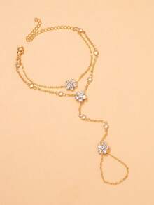 1 件花卉指链，简约水钻手链手链戒指套装，时尚百搭，适合女性 - 金色 - 查看 4