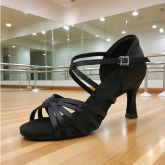 1 Pair Women's Latin Dance Shoes, Soft Sole, Satin High Heel, Professional Dance Shoes For Dancing School, Dance Learners, Suitable For Festivals And Dance Practice
