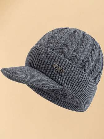 JZML 1pc Men Letter Decor Knit Hat With Thermal Lining