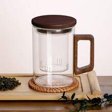 1pc 13.5 Oz/400 Ml Glass Teapot With Infuser,Glass Teapot,Tea Infuser For Loose Leaf Tea,Tea Kettle With Infuser,Mug With Lid For Steeping With Solid Wood Handle,Microwave ,Suitable For Tea, Coffee, Milk, Living Room, Kitchen, Office, Tea Party, Ideal Gift