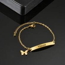 1Pc Custom Carved Bracelet Or Anklet With Heart Shape And Star Personalized Name Jewelry, Stainless Steel Bracelet For Men And Women, Suitable For Mother's Day, Birthday, Wedding, Graduation Commemoration - Ideal Jewelry Christmas Gift