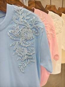 Max Cropped Embroidered Rhinestone Shiny Imported Women's Fashion SD1613 - 粉紅色的 - 查看 3