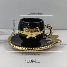 2 件陶瓷电镀咖啡杯碟套装，金色/白色/黑色陶瓷咖啡杯碟，1 杯 1 碟带蝴蝶结装饰，电镀碟子，情侣礼物，家庭聚会，咖啡/茶杯，容量 100 毫升 - 彩色 - 查看 13