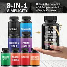 SUKKHI 15250 MG 8 In 1 Shilajit Ashwagandha Rhodiola Rosea Panax Ginseng  60 Capsules Dietary Supplement - 1 chai - Xem 3