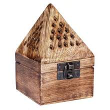 Wooden Classic Pyramid Dhoop Incense Burner With Base Square And Top Cone Shape Wooden Incense Cone Burner Box Temple Shape Home Office Decor 3x4.5 Inch - 棕色 - 查看 2