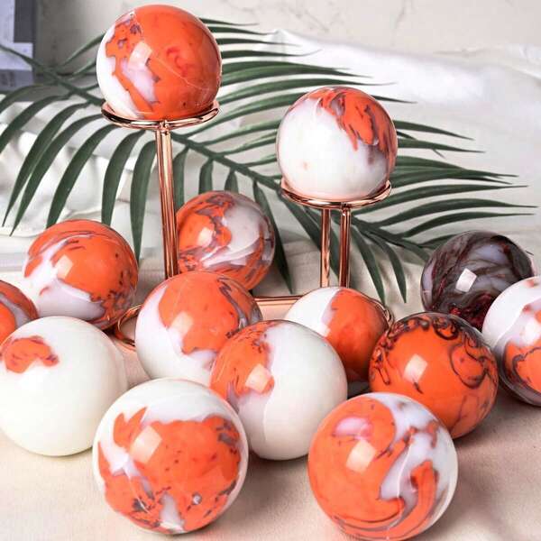 1pc Orange Agate Crystal Tower Sphere- Marbled White & Orange Crystal Point, Solid Home Decor For Relaxation, Unique Gift For Valentine'S Day, Holidays, Spiritual Collection, Elegant Design, Polished Finish, Crystal Enthusiasts