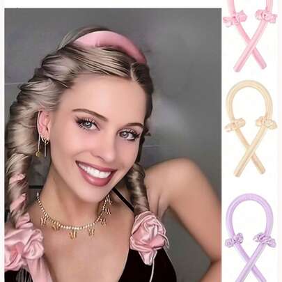 Bộ 3 que uốn tóc không dùng nhiệt, Máy uốn tóc không dùng nhiệt, Ruy băng lụa uốn tóc, Băng đô xốp mềm khi ngủ, Bộ dụng cụ uốn tóc khi ngủ, Dụng cụ tạo kiểu tóc dài cho nữ, Dụng cụ tạo kiểu tóc xoăn xù Trang trí phòng tắm tại nhà, Phù hợp với mọi loại tóc, Phụ kiện phòng tắm, Phụ kiện tóc cho mùa tựu trường