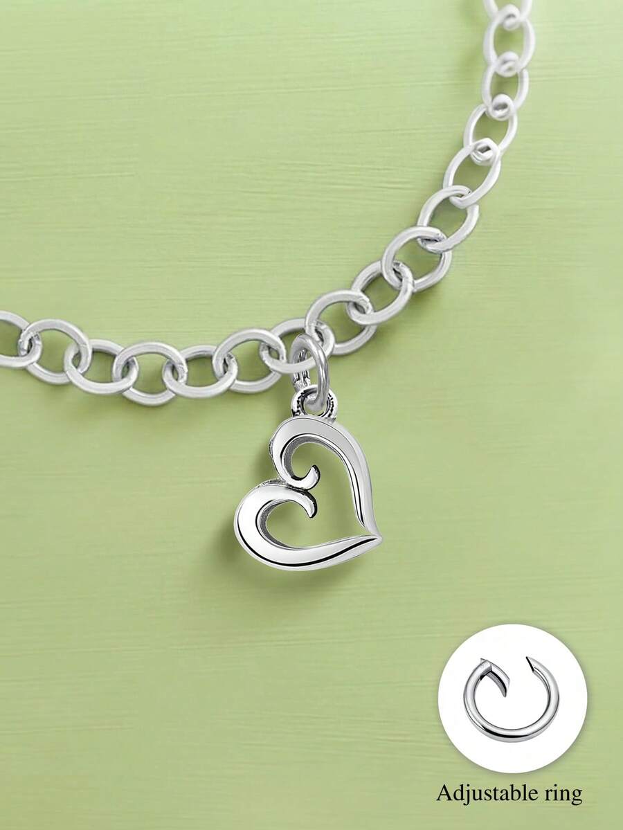 1 chiếc vòng tay DIY hình trái tim bằng bạc Sterling 925, món quà tinh tế, vật dụng cần thiết cho mùa tựu trường, phụ kiện cho ba lô tuổi teen, đồ dùng không thể thiếu cho sinh viên đại học, phụ kiện tựu trường giá cả phải chăng. - Kiểu 3 - Xem 1