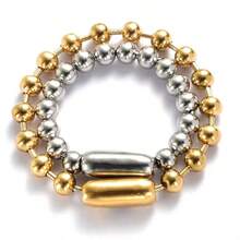 1 Peça Pulseira de Contas de Aço Inoxidável para Homens e Mulheres, Cor Dourado/Prata, Contas Metálicas de 8mm, Corrente Feminina
