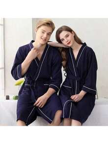 1pc Thick Bathrobe For All Seasons, High Density Knit, Quick Absorbent, Suitable For Spa, Couples