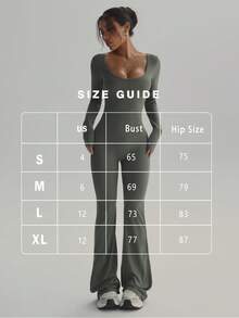 FWH Fashionable Outdoor Yoga, Pilates, Commuting, Dating, Layering Essential Item. This Stretchy Sexy Jumpsuit Features Ruched Butt Design, Lifting And Slimming Effect, Removable Built-In Bra, Long Sleeves, Elegant Back Design, High-End Flared Leg, High-Waisted Tummy Control, Brightening And Radiant.