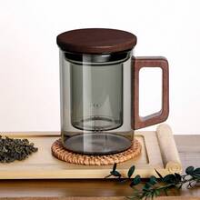 1pc 13.5 Oz/400 Ml Glass Teapot With Infuser,Glass Teapot,Tea Infuser For Loose Leaf Tea,Tea Kettle With Infuser,Mug With Lid For Steeping With Solid Wood Handle,Microwave ,Suitable For Tea, Coffee, Milk, Living Room, Kitchen, Office, Tea Party, Ideal Gift