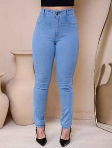 Calça Jeans Marmorizada Feminina Premium De Cós Embutido - Lavagem Média - Visão 5