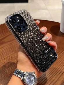 Luxury Sparkling Diamond Sequin Rhinestone Decor Phone Case Compatible With IPhone 16 15 14 13 12 11 X XR SE 8 7 Plus Pro Max Mini Series High-End Protective Cover For Women Waterproof Shockproof Anti-Fall Scratch Resistant Spring Birthday Gift - Black - View 5