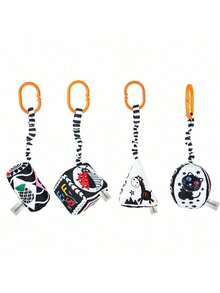 悬挂拼图黑白摇铃鼓，几何新生儿摇铃玩具，婴儿摇铃，黑白摇铃，悬挂卡通摇铃玩具 - 彩色 - 查看 3