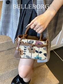 Casual Contrast Color Texture Versatile Commute Retro Buckle Closure Women Small Handbag - Cà phê nâu - Xem 7