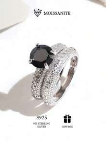 خاتم فضة إسترليني عيار 925 مرصع بحجر موسانيت بجودة VVS بوزن 2 قيراط، مجموعة من قطعتين قابلة للتكديس أو الارتداء بشكل منفرد، خاتم نسائي عالي الجودة، أنيق وعصري للحفلات والزفاف والاستخدام اليومي، يأتي في علبة هدايا