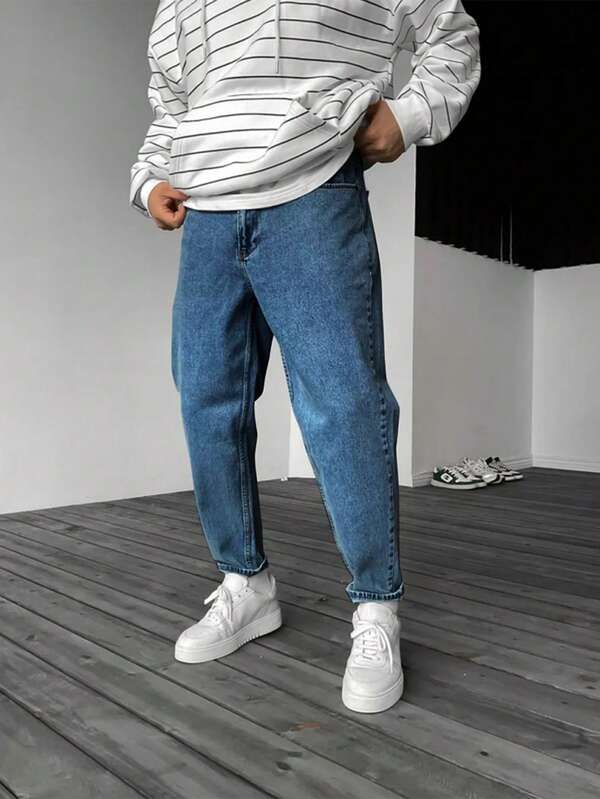 Jeans casual da uomo con tasche e gamba affusolata