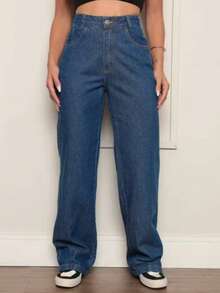 Women's Wide Leg Jeans, High Waist, Butt Lifting Pants - 深色洗 - 查看 1