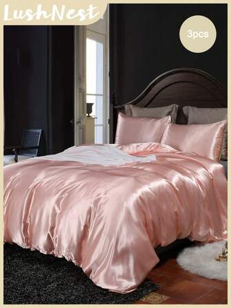 Pink Stain Duvet Cover Set Silk Like Satin Bedding Twin Queen King Size Chic Vintage Bedding Set 3 Pcs Super Silky Duvet Cover 1 Duvet Cover With Zipper 2 Pillowcases No Comforter Gifts For Women&Men