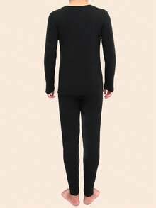 1 Set Men's Knitted Wool & Silk Blend Black Crew Neck Casual Warm Outfit, Suitable For Autumn, Winter, Spring