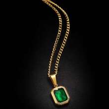 Q&D&S 18k Gold Emerald Necklace For Women,Birthstone Rectangle Princess Cut Charm Necklace,Blue Sapphire Or Green Emerald Gemstone Pendant Necklace-705367 - 史蒂莉亞 - 查看 5
