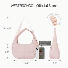 WESTBRONCO Backtoschool Small Puffer Crescent Shoulder K12 FASHION Bag Quilted Women Purse Nylon Waterproof Slim Cans For Gym Travel  Summmer Outdoor TikTokShopBacktoSchool - 黑色 - 查看 4