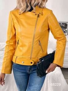 Women's Leather Jacket - Yellow - View 2