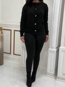 Winter Coat Knitted Cold Weather Blouse Cardigan Style Casual Party Knitwear Women's Clothing - 黑色 - 查看 4