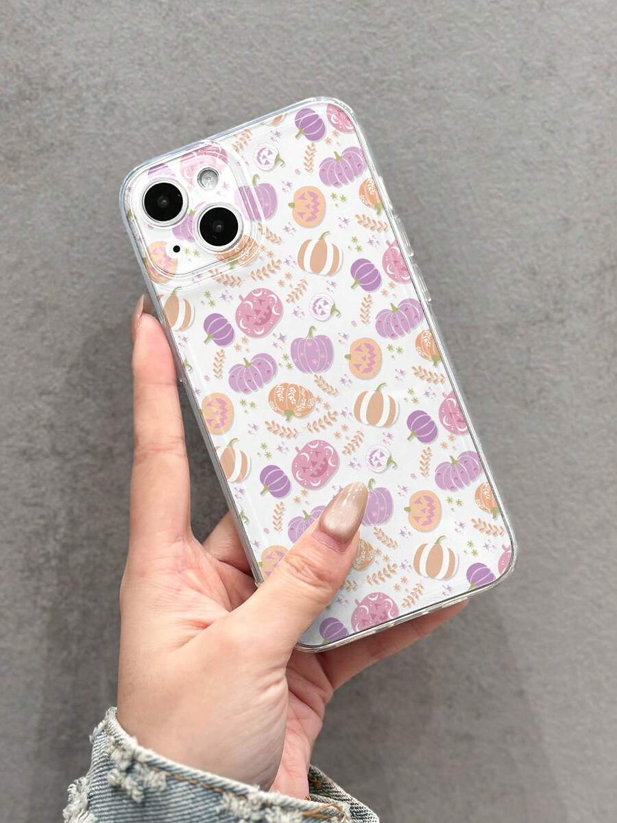 1 pieza Funda de teléfono suave y transparente de TPU con patrón de calabaza colorida de Halloween, adecuada para iPhone 11 12 XR 13 13 Pro 13 Pro Max 14 14 Pro 14 Pro Max 15 15 Pro 15 Plus 15 Pro Max 16 16 Pro 16 Plus 16 Pro Max