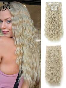 Clip In Hair Extensions,6PCS Hair Extensions Long Mermaid Waves Wavy Synthetic Clip On Hairpiece For Women 24 Inch Ash Brown With Blonde Highlights