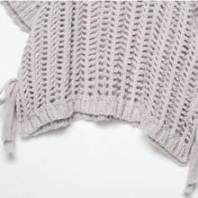 ZEVITY Women's Fashion Side Lace-Up Hollow Out Casual Knit Sweater, Hem Slit Tie Design Thick Knit Pullover SW2515, Autumn/Winter - Grey - View 7