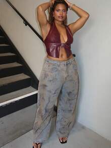 Tyla Gomez 女士宽松休闲筒形牛仔裤宽松透气休闲夏季保暖季节 - 卡其色 - 查看 6