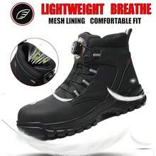 Men's And Women's All-Four Seasons High-Quality Steel-Toe Safety Shoes - Anti-Puncture, Anti-Shatter, Anti-Slip, Shock-Absorbing, With A Rotating Lacing System, High-Top Protective Design, Suitable For Warehouses, Construction Sites, Kitchens, Repair Workers And Other Scenarios. - màu đen - Xem 4