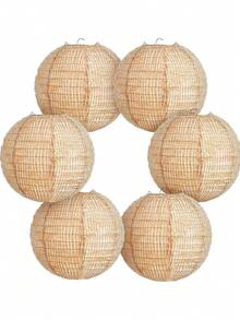 1/2/4/6pcs Hemp Paper Lantern Hanging Decoration, Round Chinese Style Lantern, Coarse Hemp Hanging Lantern Suitable For Bohemian Classroom Decoration, Bride Shower, Country Vintage Wedding, Birthday Party, Farmhouse Decoration - Multicolor - View 1
