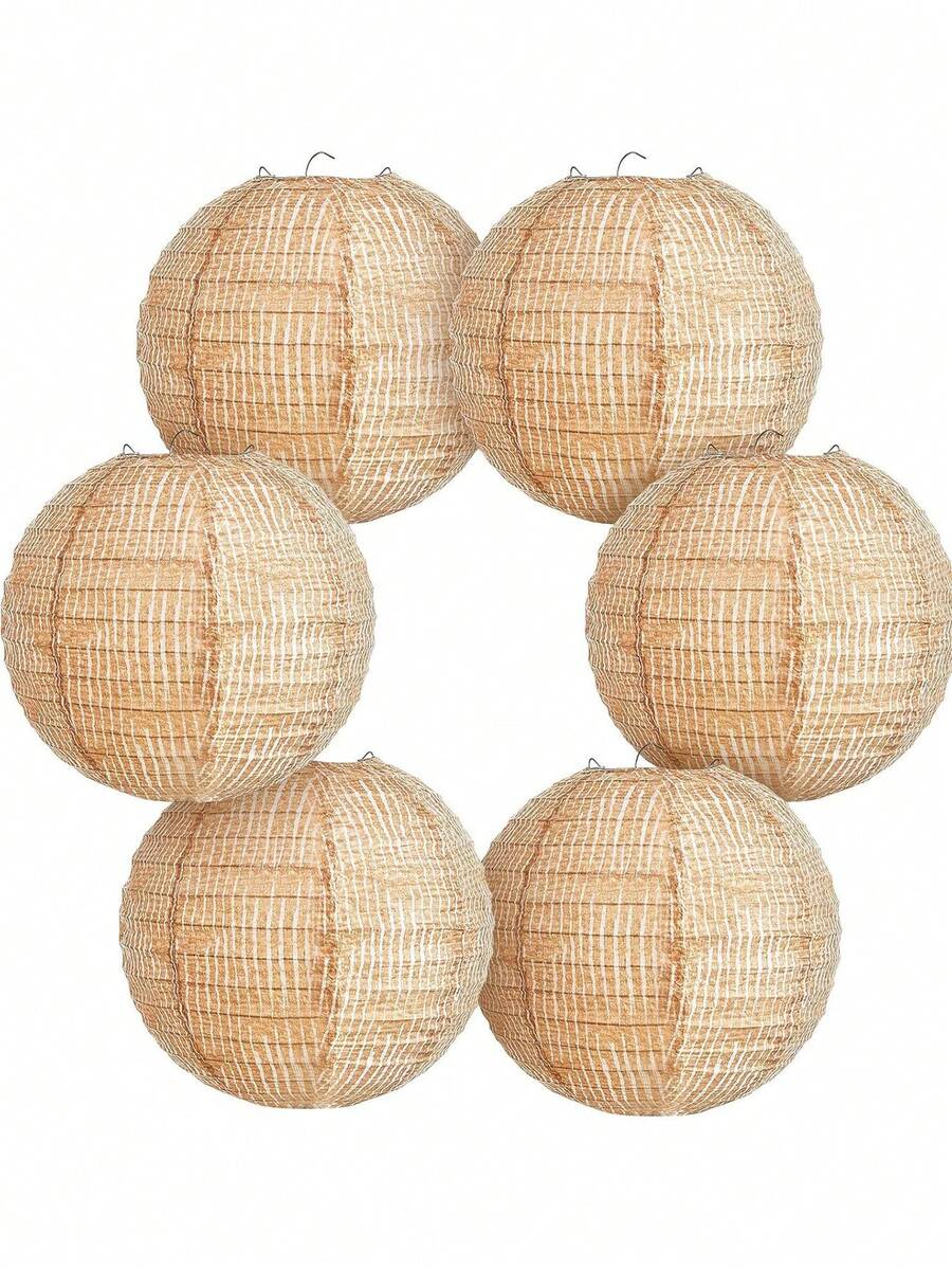 1/2/4/6pcs Hemp Paper Lantern Hanging Decoration, Round Chinese Style Lantern, Coarse Hemp Hanging Lantern Suitable For Bohemian Classroom Decoration, Bride Shower, Country Vintage Wedding, Birthday Party, Farmhouse Decoration - Multicolor - View 1