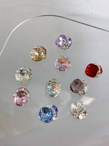 5 件/10 件/20 件/50 件混合尺寸奢华指甲水钻装饰，全新闪亮合金堆叠水钻，水晶斜心形和方形指甲饰物，DIY 美甲用品 - 彩色 - 查看 11
